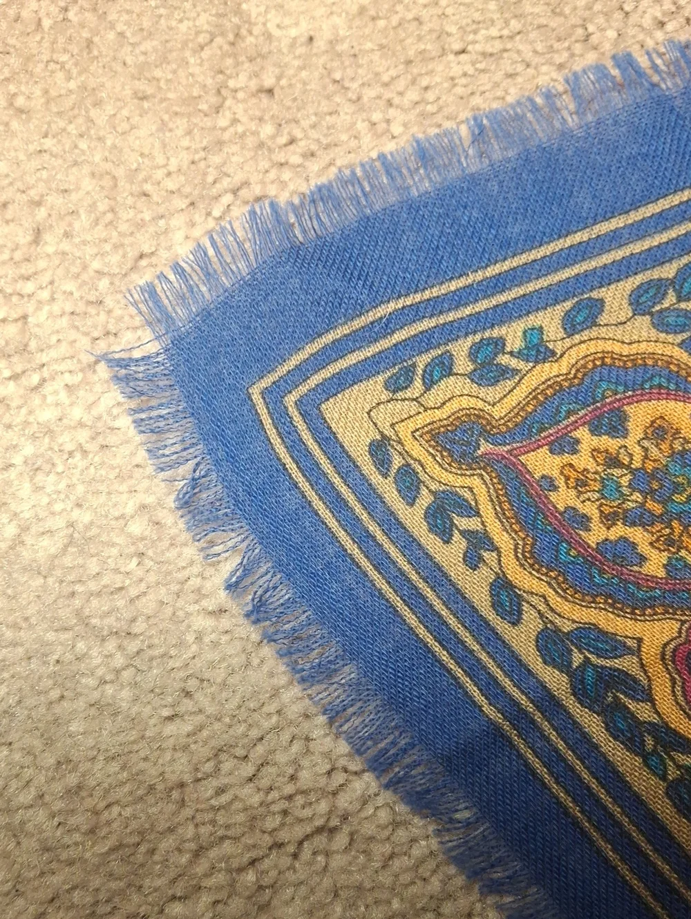 Yves Saint Laurent Blue and Yellow Paisley Silk Scarf